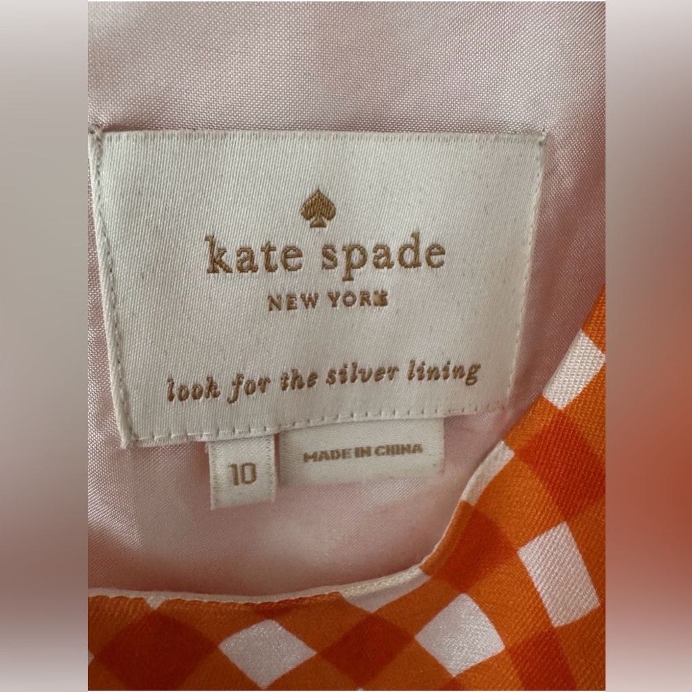 Kate Spade New York Sleeveless Gingham Dress White Orange Size 10 - Picture 7 of 8